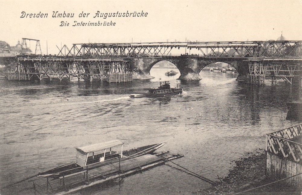 Augustusbrücke - Bau der Interimsbrücke