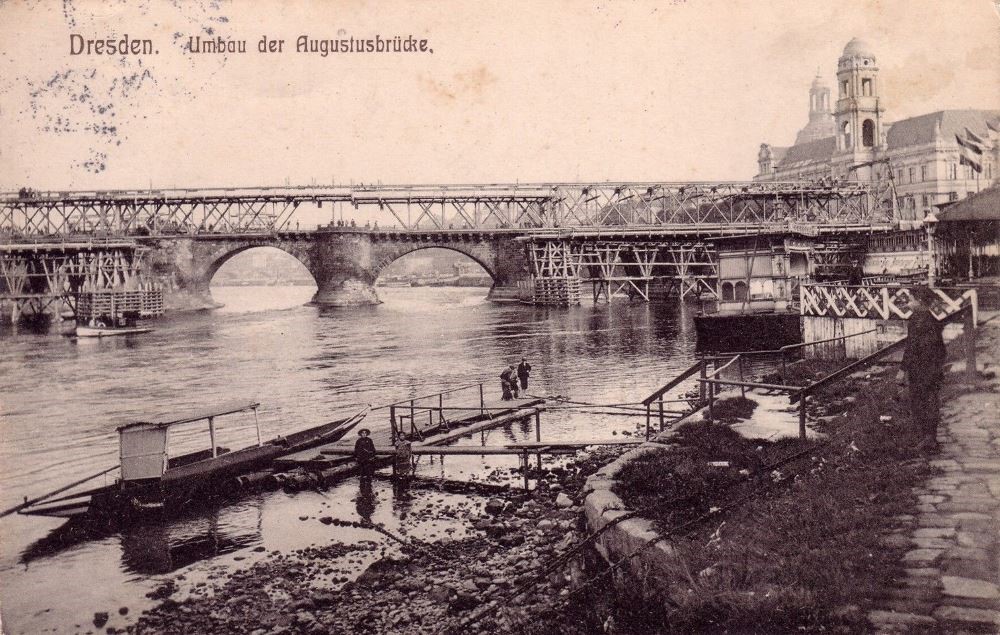 Augustusbrücke - Bau der Interimsbrücke