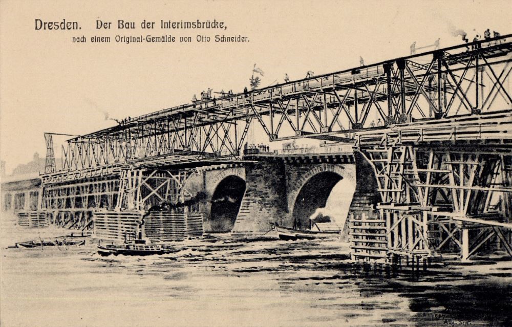 Augustusbrücke - Bau der Interimsbrücke