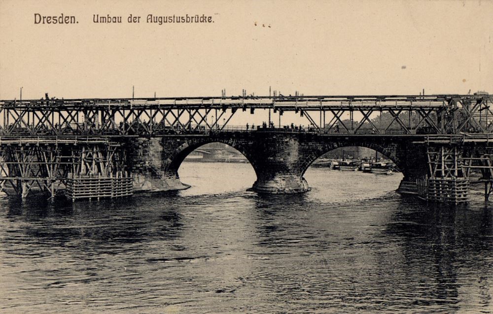 Augustusbrücke - Bau der Interimsbrücke