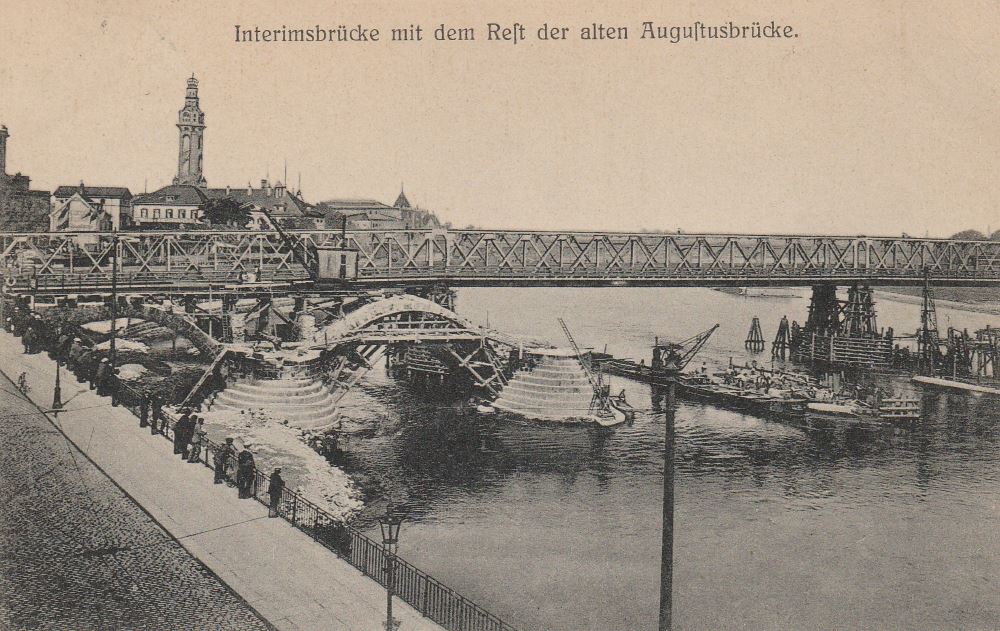 Augustusbrücke - Interimsbrücke mit Abbruch