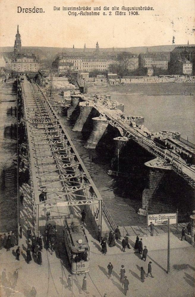 Augustusbrücke - Interimsbrücke mit Abbruch