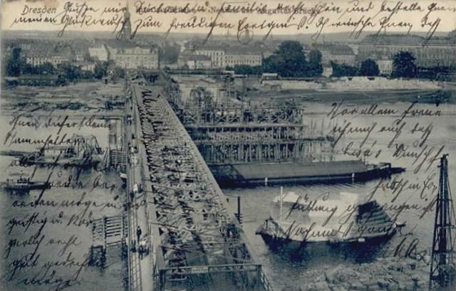 Augustusbrücke - Interimsbrücke mit Abbruch