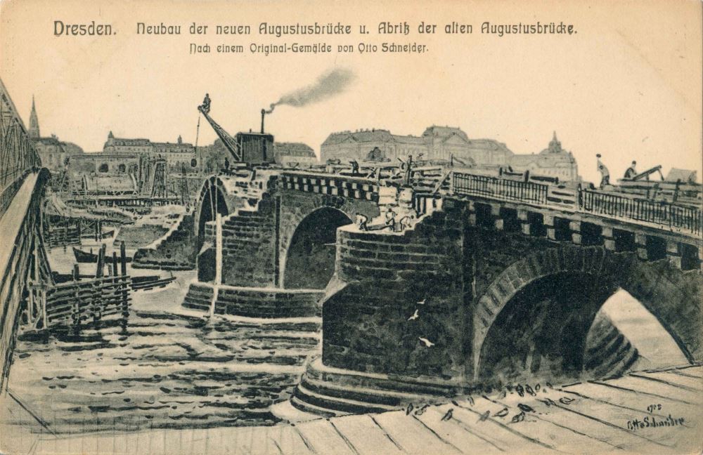 Augustusbrücke - Interimsbrücke mit Abbruch