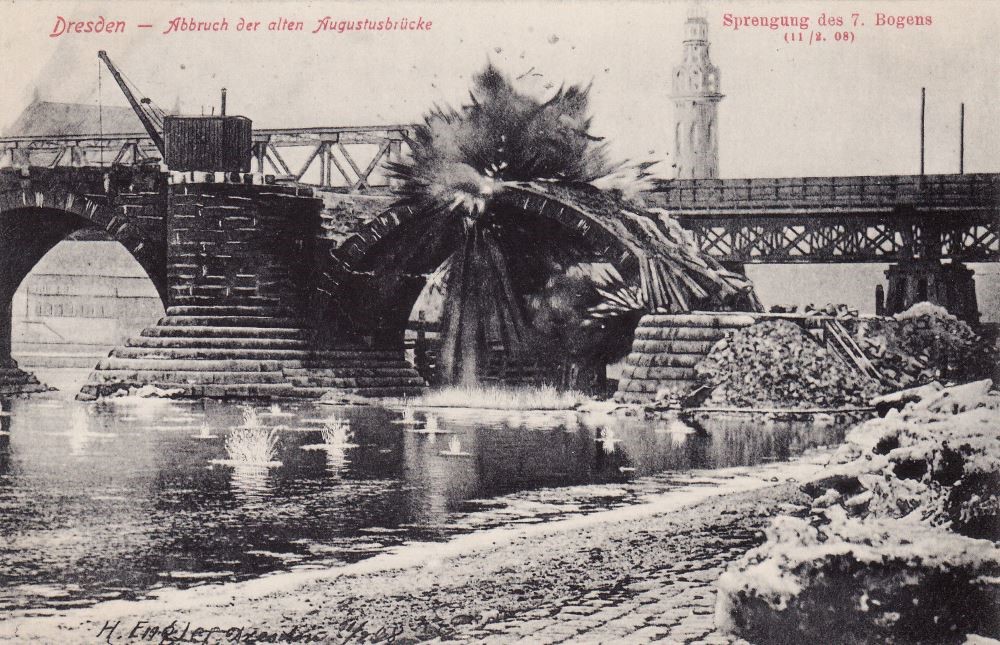 Augustusbrücke - Sprengung 7. Bogen 11.2.1908